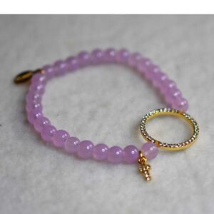 NWOT Express Lavender Beaded Gold Tone Rhinestone Circle/Cross Charm 5" Bracelet